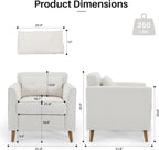 Modern Accent Chair with Wooden Legs Plush Fabric Armchair Chenille Side Single Sofa Chair for Bedroom, Office Cafe Waiting Room Apartment (Beige Armchair)