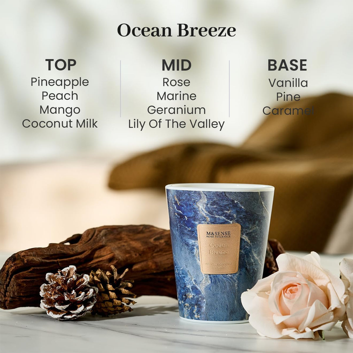 M&SENSE Ocean Breeze Scented Candles for Home, Lead-Free Wick Highly Scented Jar Candles, 14.1 Oz 80 Hours Lasting Burning Candles Gifts for Women, Relaxing Aromatherapy Candle for Stress Relief