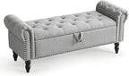 Furniliving 51” Bedroom Bench, End of Bed Bench with Button-Tufted Large Upholstered Storage Bench Ottoman Linen Window Benches with Storage Shoe Cabinet, for Bedroom, Entryway, Closet, Grey
