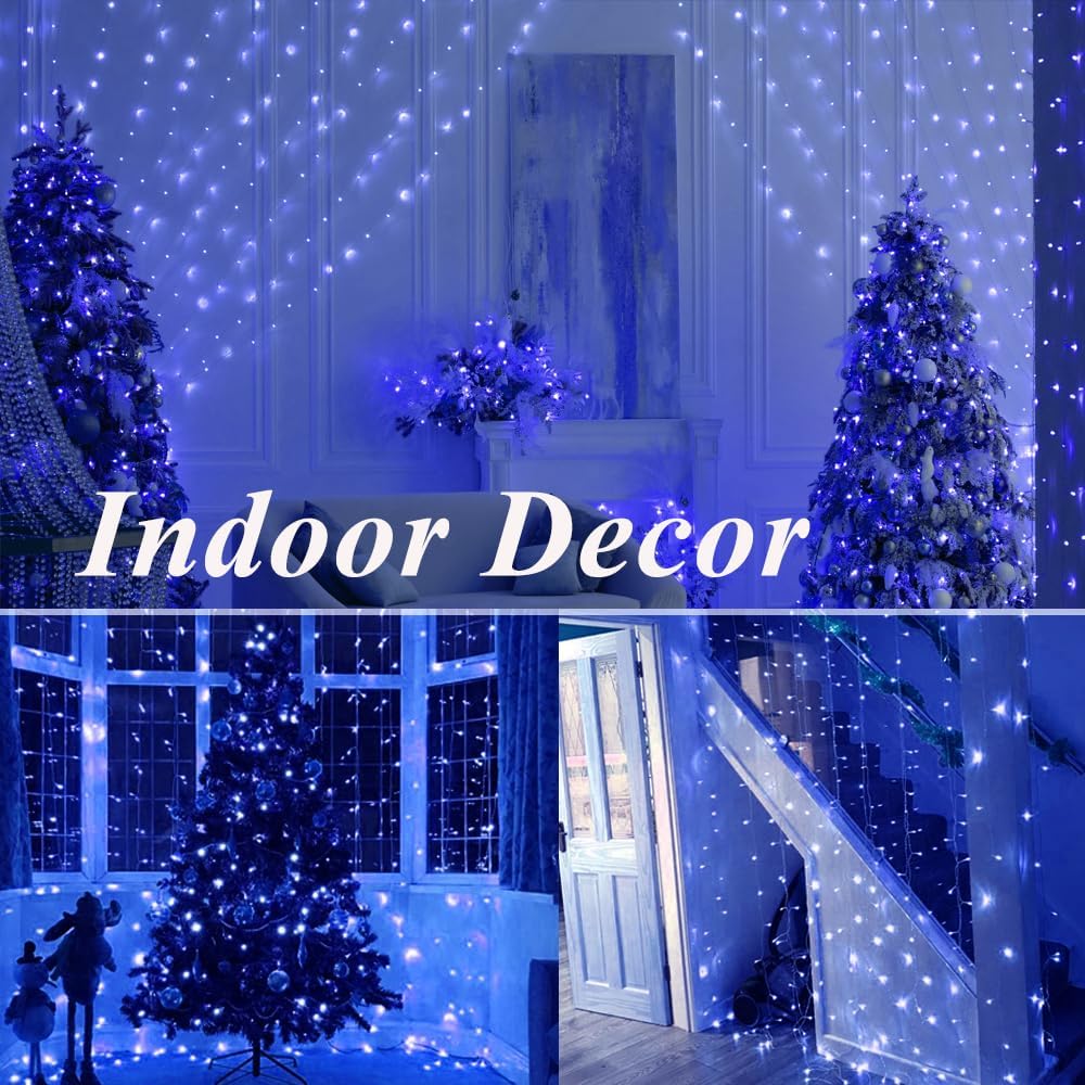 Solhice LED Curtain Lights Blue Outdoor 20ft x10ft, 600 LED Plug in Christmas Hanging String Lights Indoor, Twinkle Lights Backdrop for Backyard Wedding Bedroom Décor (Not Connectable)