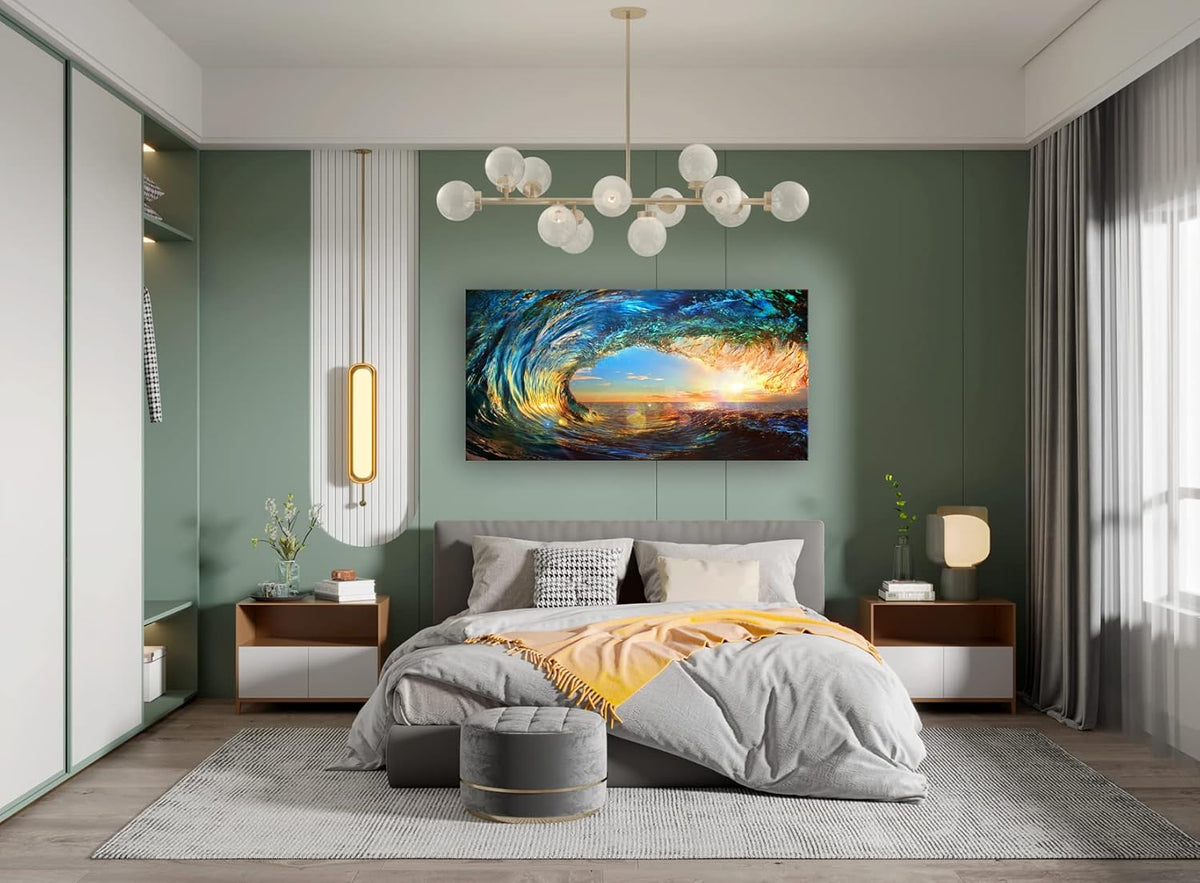 Cao Gen Decor Art S06775 Giant Wave Water Wall Art Canvas Prints 1 Panels Ocean Waves Pictures Paintings with Sunset Blue Seascape Framed for Living Room Bedroom Kicthen Office Artwork