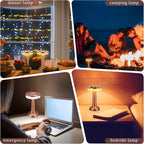 VIHOSE Set of 8 LED Portable Cordless Table Lamp with Touch Sensor 3 Color Stepless Dimming Rechargeable Battery up to 15 Hours Cordless Table Light Wireless Lamp for Nursery(Rose Gold)