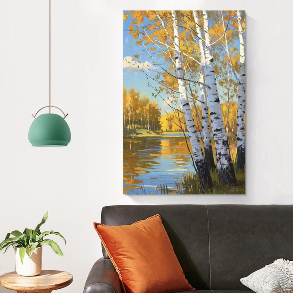 Poplar trees beside the blue sky and white clouds are suitable for living rooms bedrooms and offices Landscape posters and wall paintings