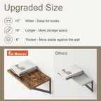18"W x10"D Floating Shelves, Farmhouse Wall Shelves Home Decor Shelf, Deep Bathroom Shelves with Bracket, 10 Inch Deep Wall Shelf for Living Room, Kitchen, Bedroom, Rustic Brown, Set of 2