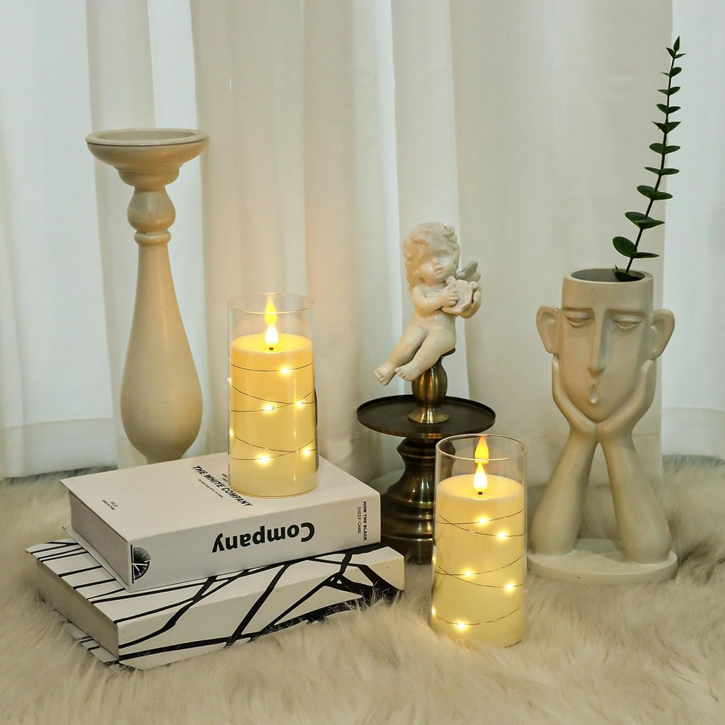 Aignis Flickering Flameless Candles Battery Operated Candles LED Candles with Remote Timer for Home/Wedding/Birthday/Holiday Decor ，Ivory White 3D Flame Set of 2 (D3 xH6 6")