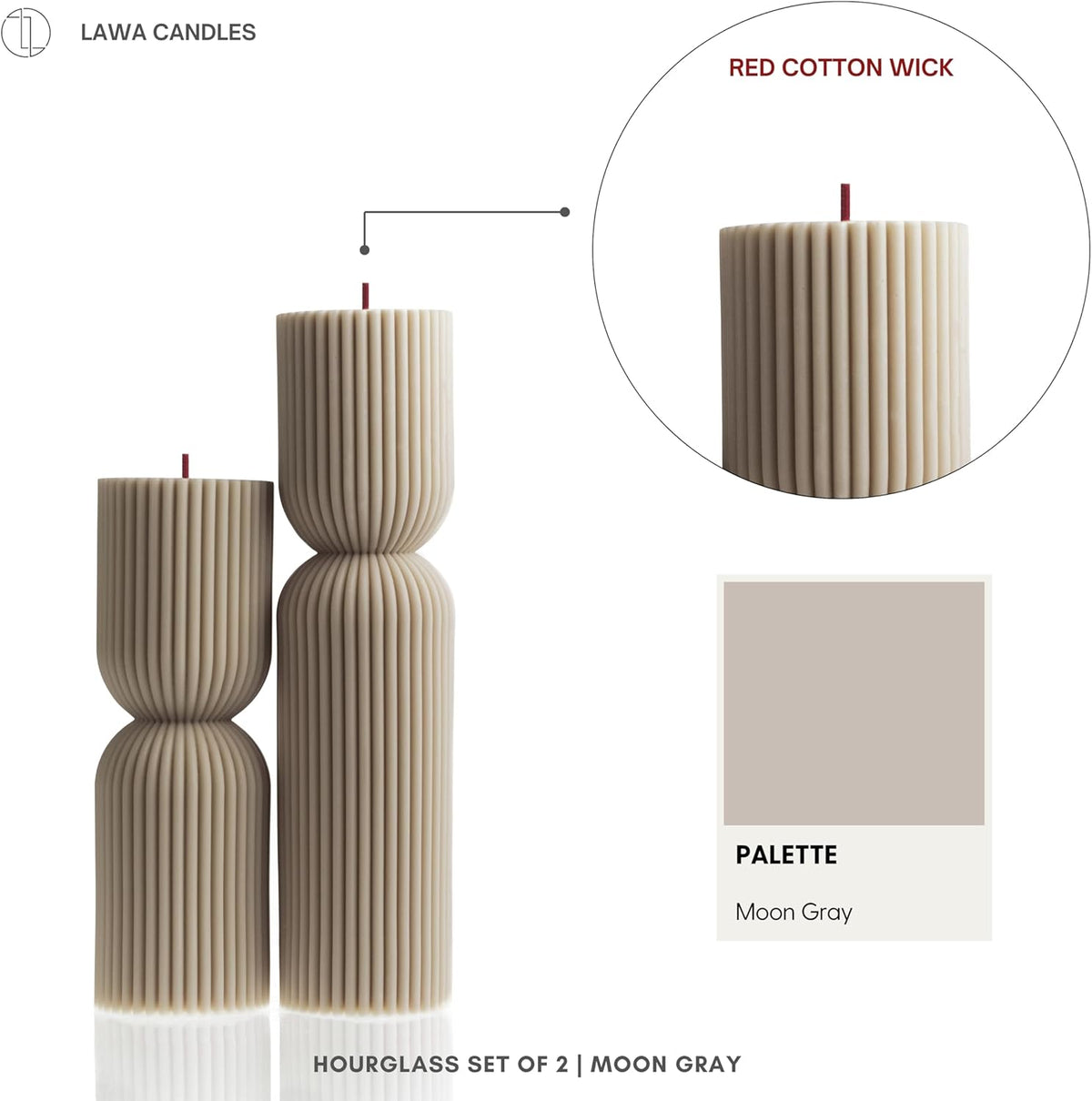LAWA Hourglass Pillar Candle - Large Beautiful Handmade Pillar Scented Soy Wax Candle Elegant Bubble Aesthetic Candle Housewarming Gift Home Room Shelf Decor Idea Moon Gray (Set of 2)