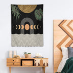 Abstract Boho Tapestry, Mid Century Tropical Tree Leaves Modern Geometric Arch Bohemian Botanical Tapestry, Home Aesthetic Wall Hanging Art Decor for Living Room Bedroom Dormitory 60x60 Inch