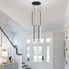 Modern Led Chandelier - Adjustable Black Lighting Fixture for High Ceiling, Suitable for Living Room, Staircase, Villa