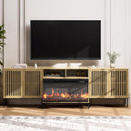 3-Sided Glass Farmhouse Fireplace TV Stand for TVs Up to 100 Inch, Entertainment Center with 36" Electric Fireplace, Oak TV Console with Storage Cabinets for Living Room