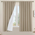 Taupe 100% Blackout Linen Window Curtains 60 Inches 2 Panels | Room Darkening by LAMIT