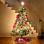 48 Inch Christmas Tree Skirt, Burlap Red Christmas Rustic Tree Skirt with Elk Deer and White Snowflake Printed for Holiday Party Xmas Tree Decoration