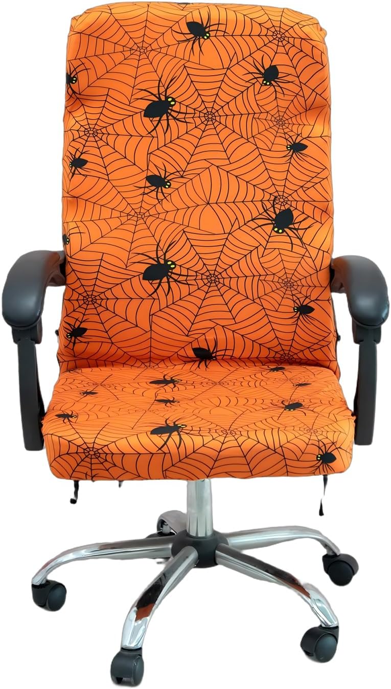 Halloween Office Chair CoversHorror Bloody Handprints Footprints on White Horror Theme Print Stretchable Slipcover for Modern Simplism Style High Back Boss Chair(No Chair) (Halloween07, M)…