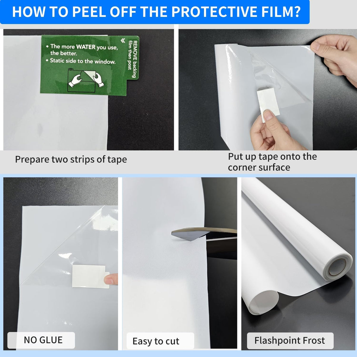 Window Privacy Film with Installation Tools, White Frosted, Static Cling, Anti UV, Heat Control, Ideal for Home Shower Office Glass Door (White Frosted, 45.2×314.9Inch)