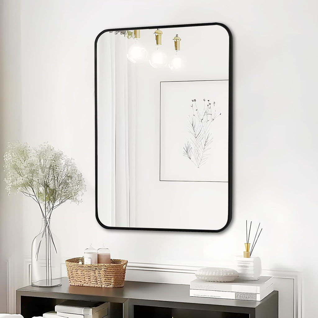 Fabuday Black Bathroom Mirror for Over Sink Wall - 24x36 Rectangle Mirror with Matte Metal Frame, Big Rounded Rectangular Vanity Mirrors for Bedroom, Living Room, Entryway, Horizontally/Vertically