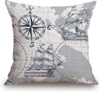 TSSOHU Nautical Sailboat Map Throw Pillow Cover Ship Anchor Cotton Linen Decorative Pillow Case Cushion Cover Home Sofa Decor 18x18 Inch Pillow Cover