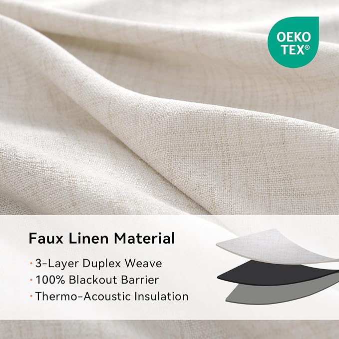 100% Blackout Linen Textured Curtains 108 Inch Long, Light Blocking, Thermal - Image 4