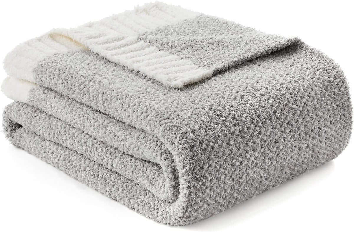 Snuggle Sac Heather Grey Throw XL Blanket for Couch, Super Soft Warm Blankets Cozy Knit Fuzzy Microfiber Throws Dupes for Sofa, Bed, Camping, Picnic, Heather Grey, 50x70 inches