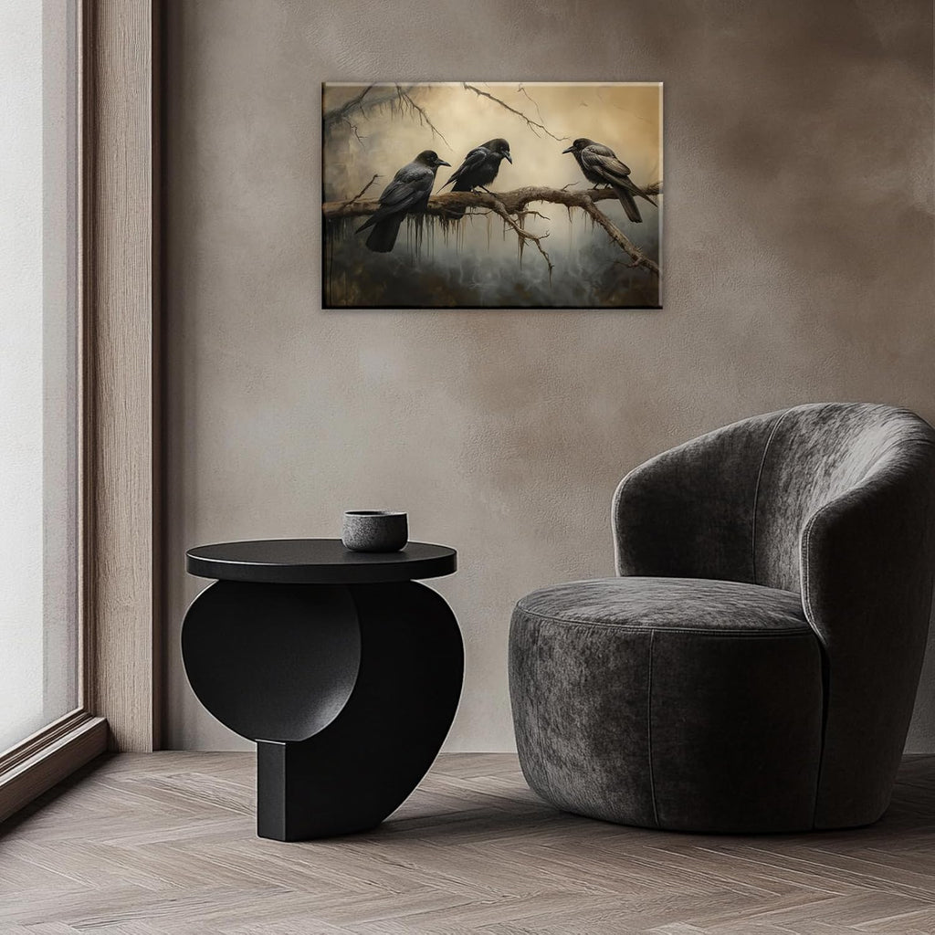 OAAPITI Halloween Decor Vintage Crow Wall Art Retro Art Poster Creepy Raven Picture Print Horrid Cemetery Painting Artwork Home Wall Decor(Artwork-4,28"x42")