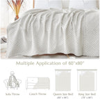 jinchan Boho 100% Cotton Blanket Muslin Twin Size 60x80 Inches Lightweight 3-Layer Geometric Square Pattern Reversible Quilt Throw Soft Breathable Comfy All Seasons for Couch Bed Decor, Light Grey