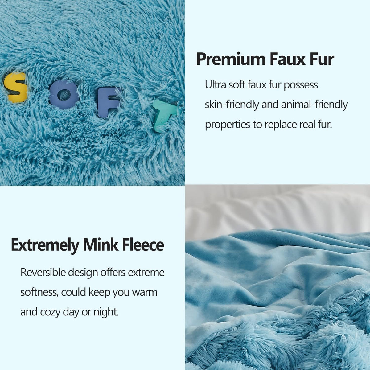 GONAAP Fuzzy Faux Fur Throw Blanket Sky Blue Super Soft Cozy Plush Fuzzy Shaggy Blanket for Couch Sofa Bed (Sky Blue, Throw(50"x60"))