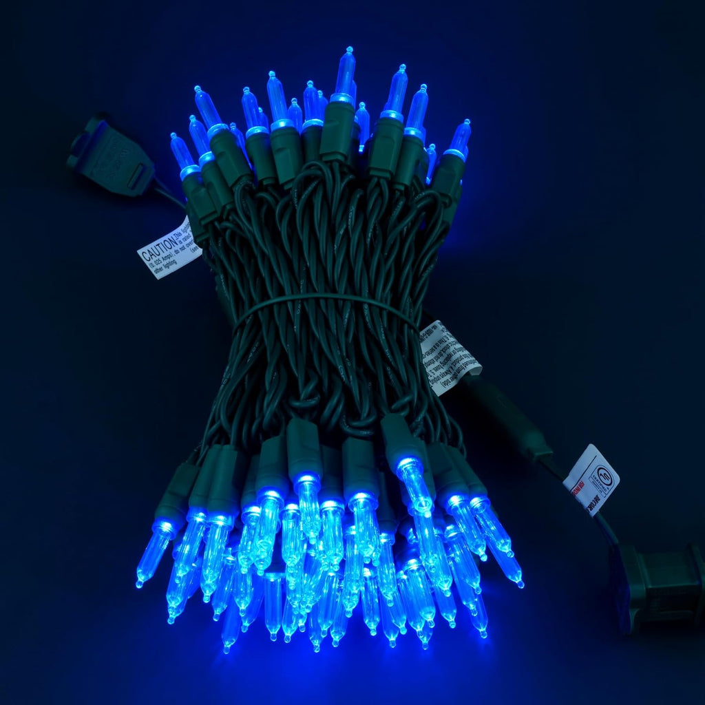 100 Blue One-Piece LED Christmas Lights, 33 ft Green Cord High Waterproof UL Certified T5 Outdoor String Lights (Blue)
