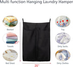100% Pure Linen Dual Hanging Laundry Bag with 2 Deep Pocket and 2 Side Zipper 20x27in, Over The Door Laundry Hamper Space Saving Hampers for Dirty Clothes Home Travel, Black