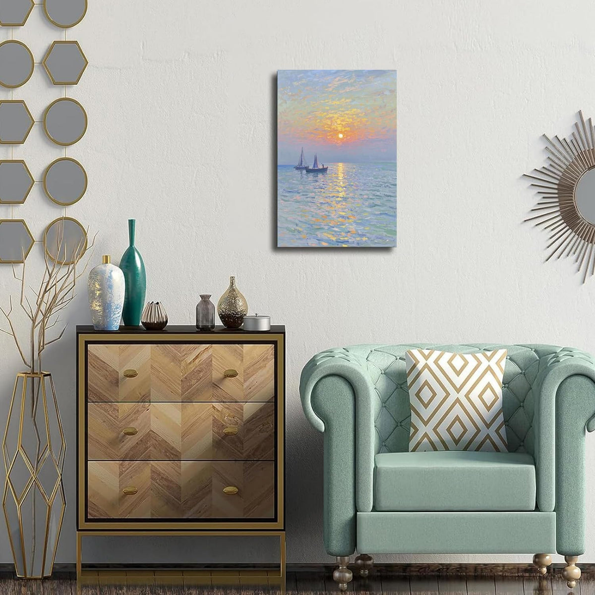 Coastal sailboat scenery poster art decor ocean nautical room decor beautiful sailboat seascape decor suitable for beach villa