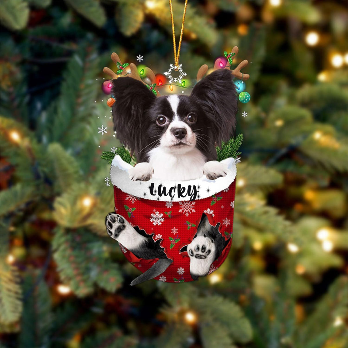 Papillon 3 Dog Christmas Ornament, Papillon 3 in Snow Pocket Christmas Tree Ornament, Dog Lovers Gift Idea Xmas Decor, Christmas Decorations for Tree, Christmas Ornament Gift for Dog Lovers
