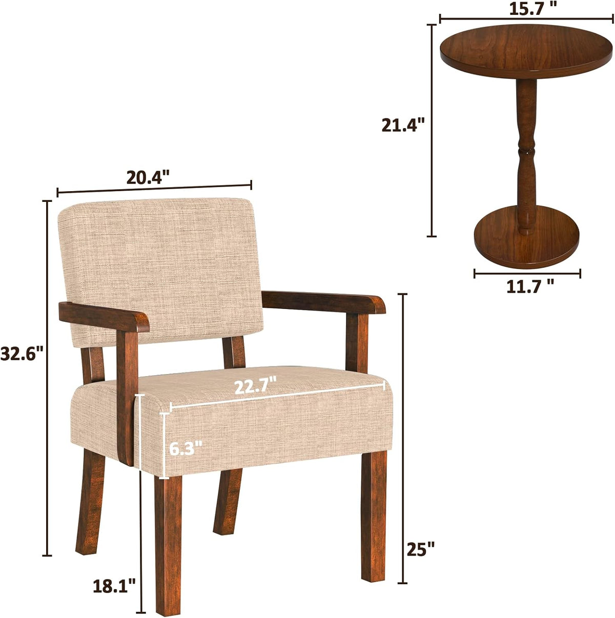 Accent Chair Set of 2 with Table, Living Room Chairs with Soft Seat and Armrests for Living Room Bedroom Reading Room Waiting Room (Beige) (AC01)