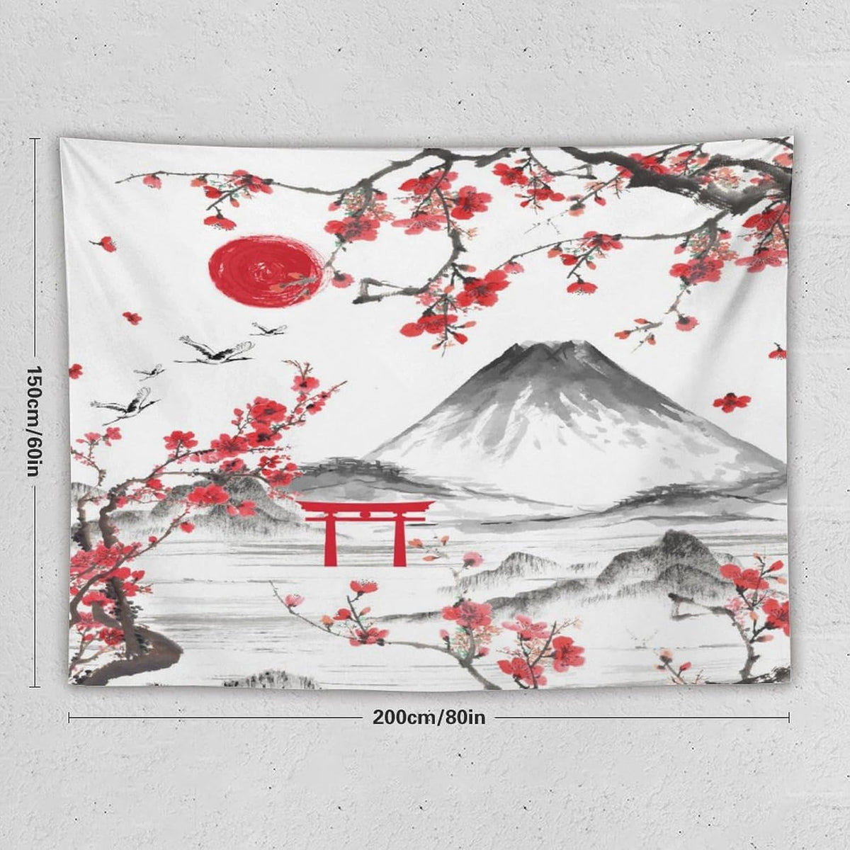 Red Cherry Blossoms Tapestry, Japanese Fuji Mountain Tapestry, Asian Japanese Wall Tapestry, Nature Landscape Tapestries for Bedroom Living Room Decor 80"x60"