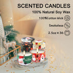 36Pack Christmas Scented Candles Sets,Long Burning,2.5oz Natural Soy Wax with Essential Oils Decorative Aromatherapy Candles for Christmas，Thanksgiving Gift, Home Scented