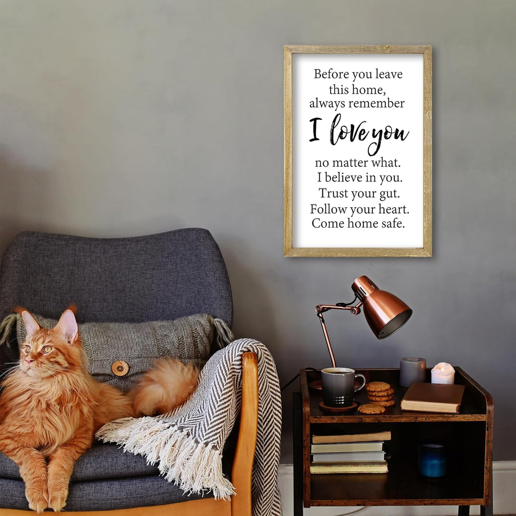 Before You Leave This Home Sign Wall Decor 16x11 Inch I Love You Inspirational Entryway Wood Framed Wall Hang Art (Wood)