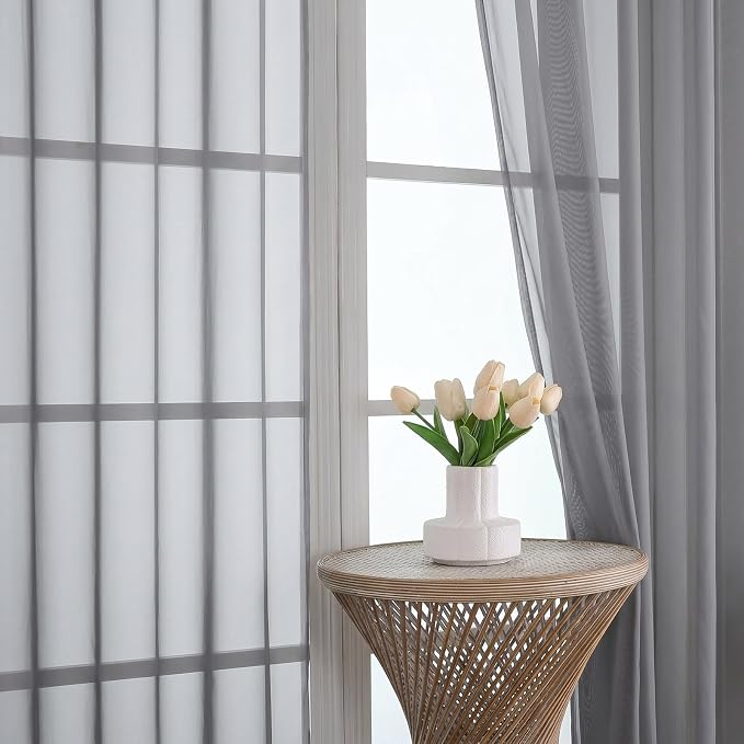 Charcoal Grey Sheer Curtains 72 Inches Long 2 Panels Set, Light Filtering Sheer - Image 3