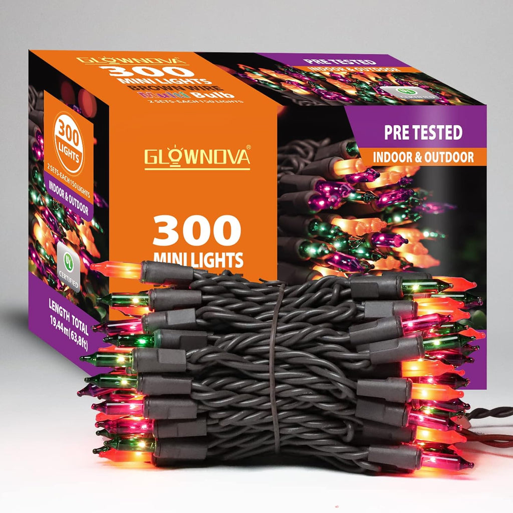 Brown Wire, Multicolor Incandescent Bulb 300 Mini String Lights for Indoor Halloween Tree Home Party Festival Decoration