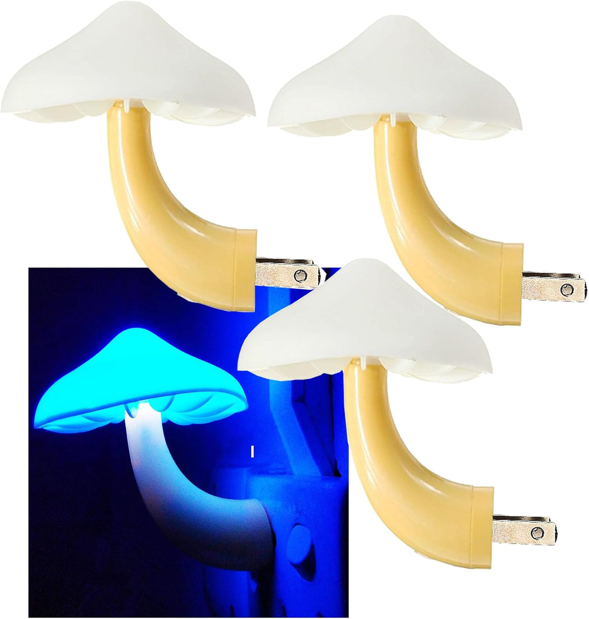 AUSAYE 3Pack Sensor LED Night Light Plug in Lamp Magic Mushroom Nightlight Cute Night Lights for Adults Kids Bedroom, Bathroom,Toilet,Hallway,Stairs,Kitchen Blue