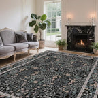 Vintage Black Living Room Rug, 5x7 Washable Area Rugs - Image 2