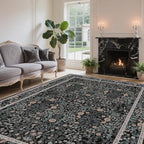 Vintage Black Living Room Rug, 8x10 Washable Area Rugs - Image 2