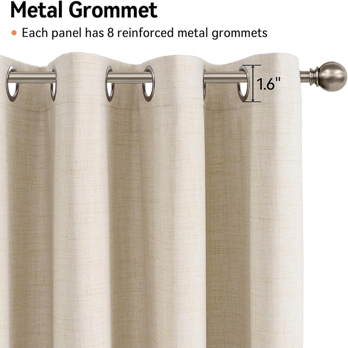 100% Blackout Linen Textured Curtains 96 Inch Long, Butter Cream | 100% - Image 6