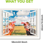 Funny Chicken Wall Stickers Peel and Stick - 2 Hens Head Looking Inside from Window - Cute Chicken Wall Decals Removable - Chicken Lover Gifts Wall Decor for Bedroom Farmhouse Kitchen Dorm