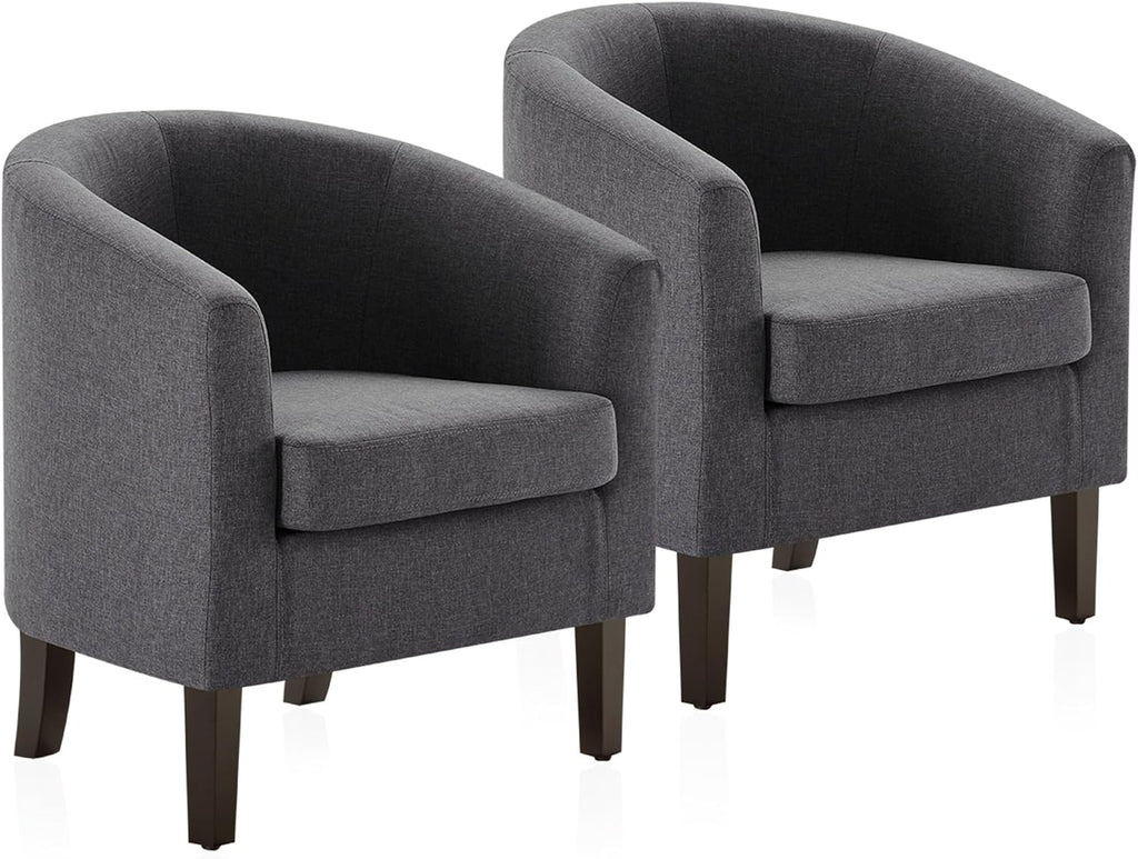 BELLEZE Living Room Chairs Set of 2, Linen Round Accent Barrel Chairs, Club Tub Sofa Chairs for Bedroom, Corner Chairs with Flared Legs and Cozy Soft Padding - Highland (Gray)