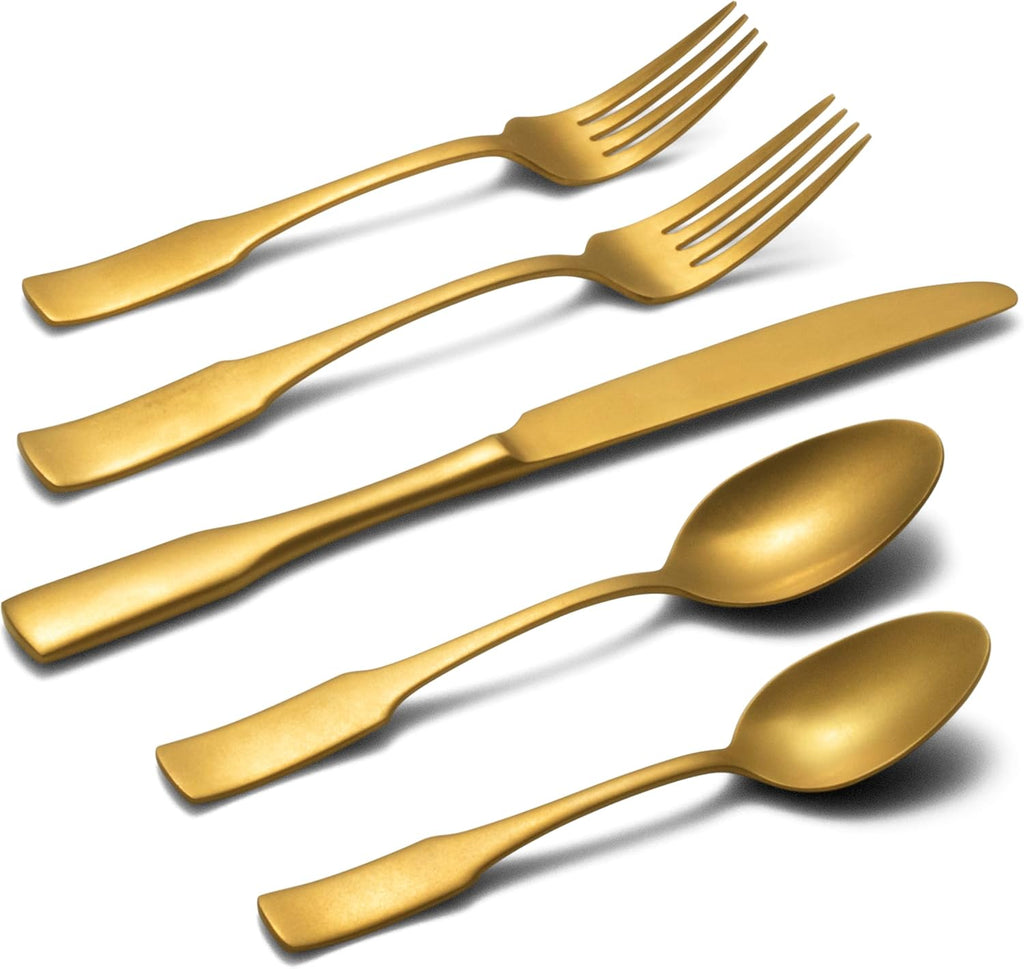 Alata Kate Gold Tumbled 20-Piece Silverware Set,Service for 4,Stainless Steel Flatware Set,Tumbled Cutlery Set,Dishwasher Safe