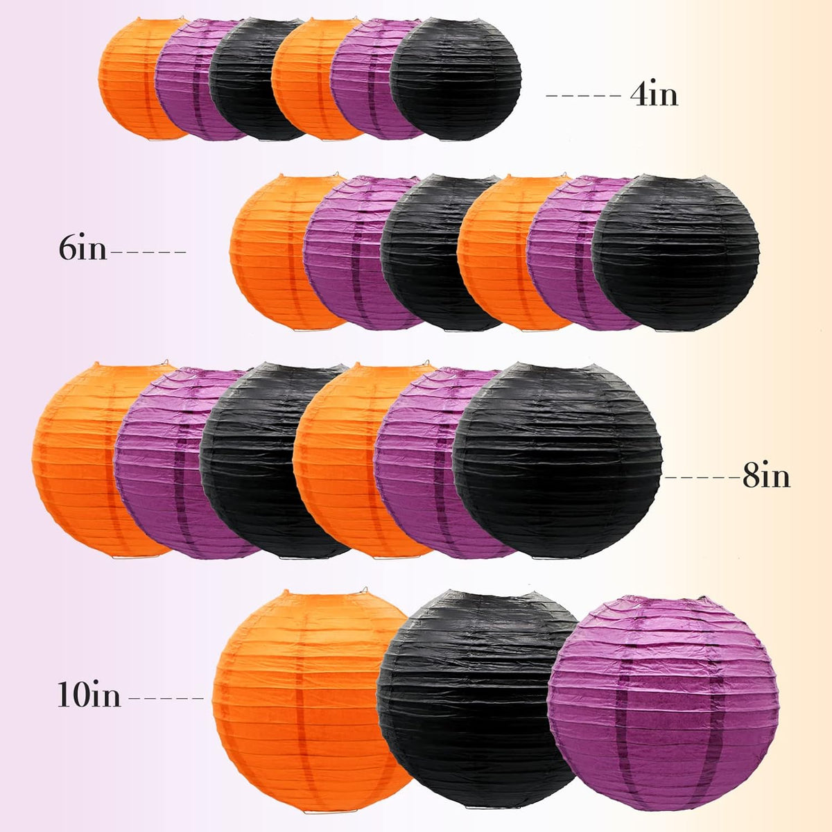 ADLKGG Paper Lanterns Party Decorations, Orange Purple Black Round Hanging Lanterns for Graduation Halloween Thanksgiving Birthday Party Decorations, 21pcs