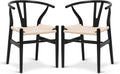 POLY & BARK Weave Dining Chairs – Mid-Century Modern Wishbone Dining Chairs with Arms, Solid Wood Frame, Indoor Use – Black – Set of 2 - Ideal for Dining Room, Kitchen or Stylish Accent Setting