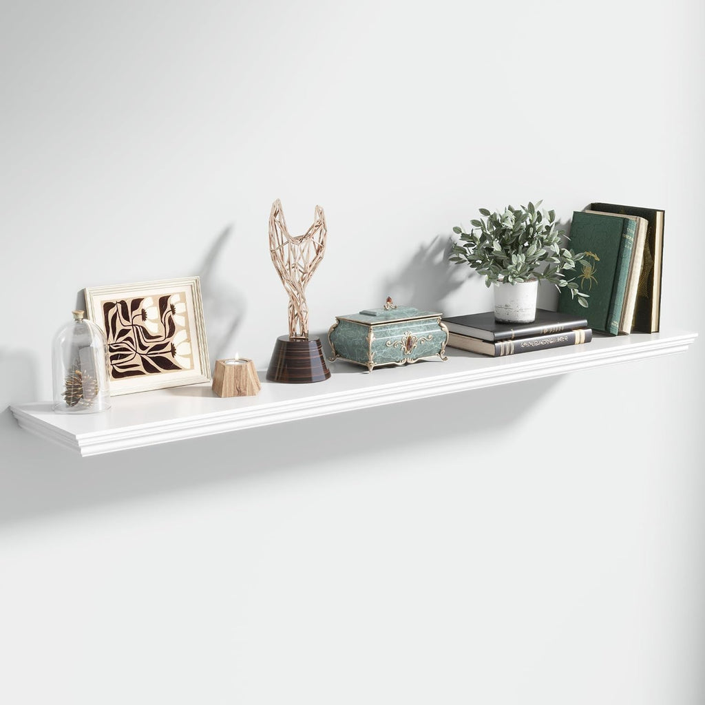 Floating Shelves for Wall, 55 Inch Long Wall Mounted White Hanging Shelf for Kitchen, Living Room, Office, Bedroom, Bathroom, Retro Vintage Wood Bookshelf for House Decor