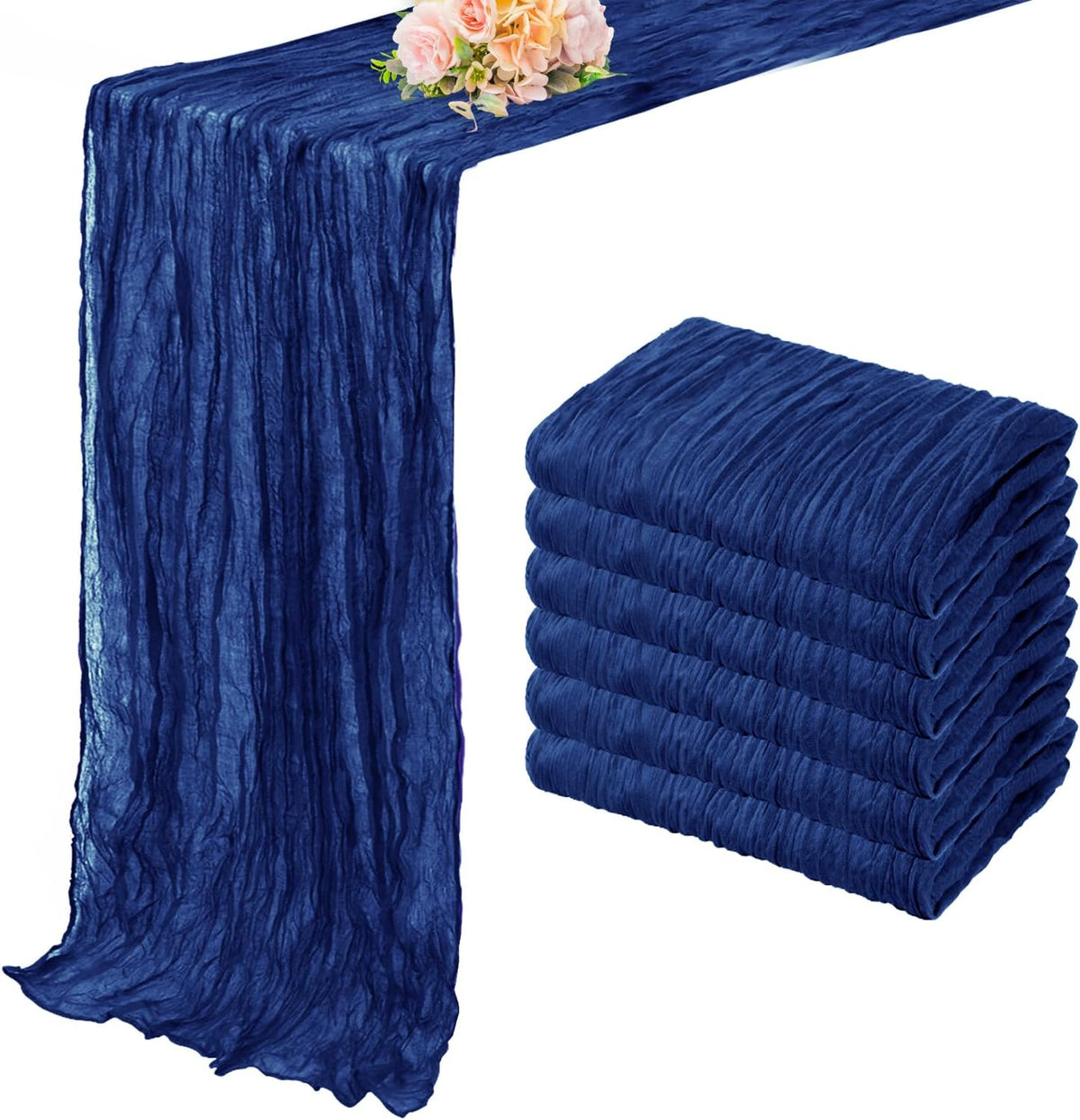10FT 6 Pack Royal Blue Cheesecloth Table Runner 20 x 120 Inch Long Rustic Gauze Cheese Cloth Table Runner for Wedding Bridal Baby Shower Table Decorations Boho Fabric Sheer Birthday Party Table Decor