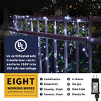 XTF2015 105ft 300 LED Christmas String Lights, End-to-End Plug 8 Modes - UL Certified - Outdoor Indoor Fairy Lights for Christmas Tree, Patio, Garden, Party, Wedding, Holiday (Cool White)