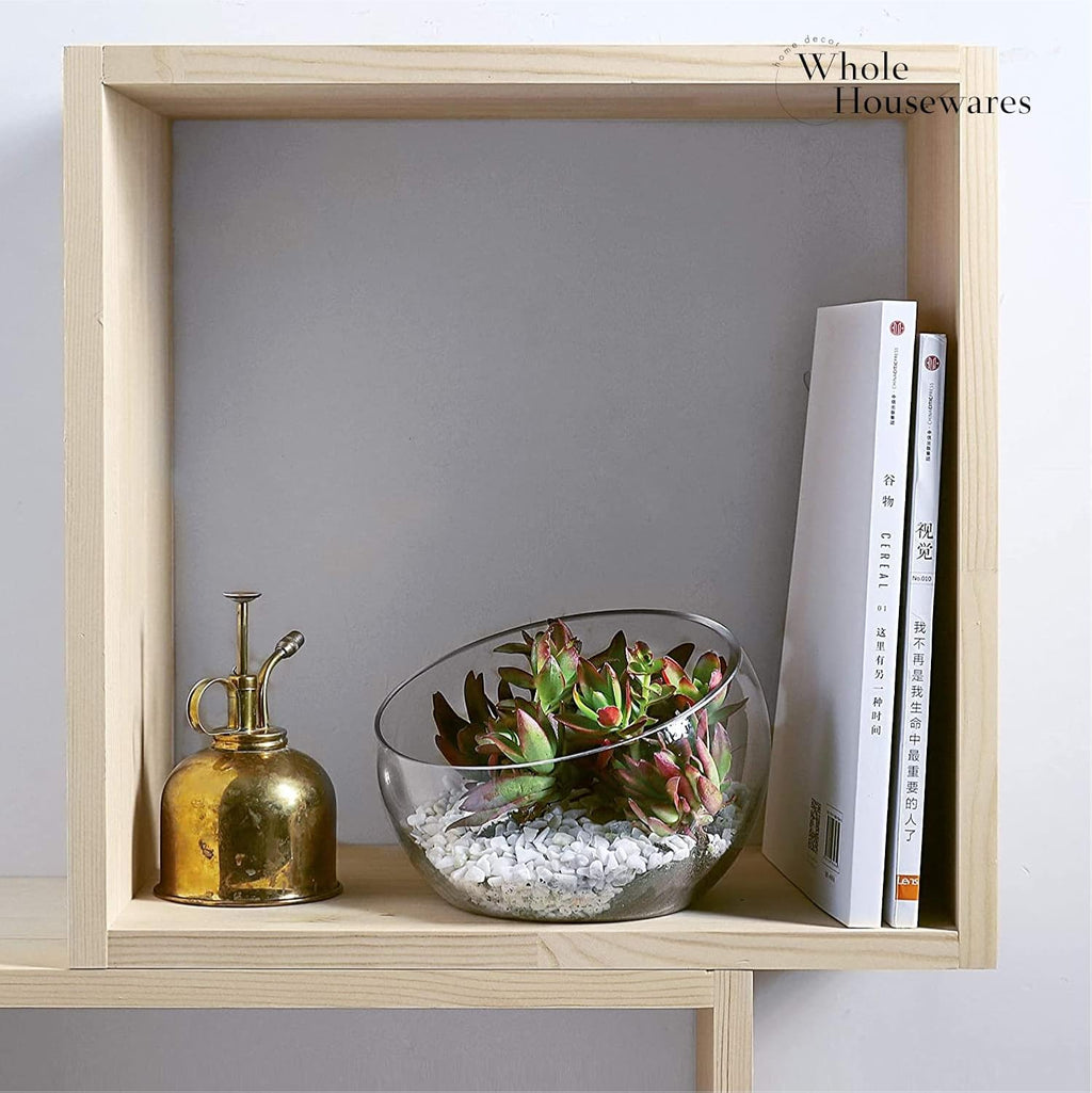 WHOLE HOUSEWARES | Slant Cut Bowl Glass Vase, Width 6.3", Height 5", Clear Terrarium Jar, Candy Jar, Fruit Jar, Floral Container for Wedding Party Event, Home Office Decor, 1 Piece