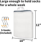 3Pcs Hanging Laundry Bags for Socks with S Hooks, 3 Color Mesh Laundry Bags for Washing Machine