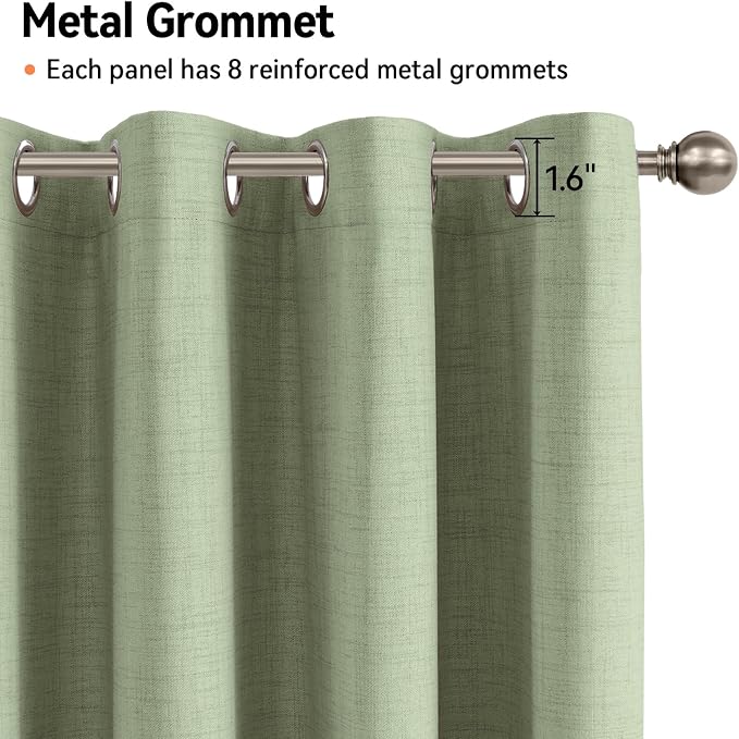 100% Blackout Linen Textured Curtains 96 Inch Long, Sage Green | 100% Blackout - Image 6