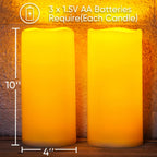 Homemory 10" x 4" Large Waterproof Outdoor Flameless Candles with Remote Control and Timer, Battery Operated Flickering LED Pillar Candles for Outdoor Larterns, Porch, Long Lasting, Set of 2